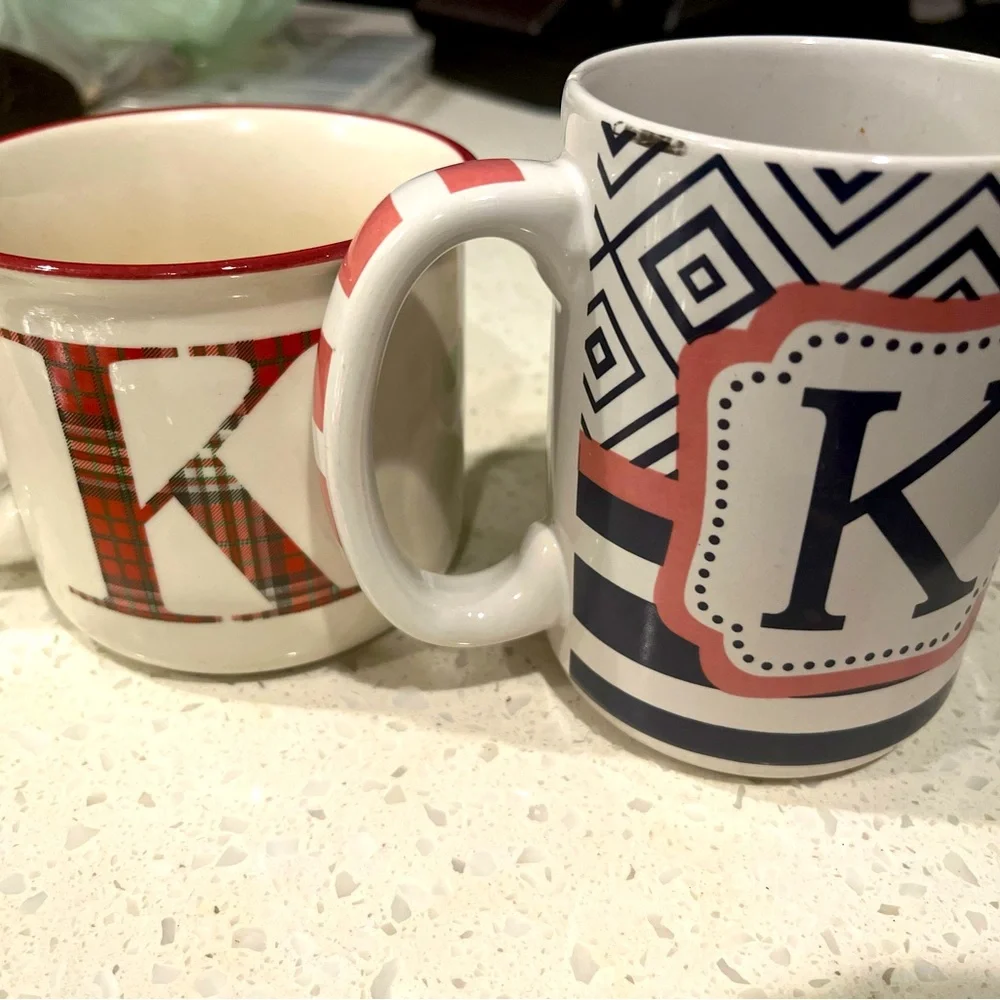 Mug Monogram Letter K Initial Coffee cups lot wine glass striped - Picture 2 of 2